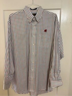 Alabama Crimson Tide Men's White Multi-Check Button-Down Shirt with Red Elephant